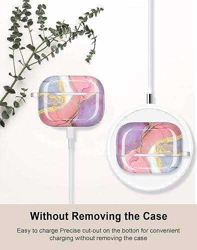 Miniatura 3 de JIAXIUFEN Funda para Airpods Pro de 2 generación, diseño de mármol con purpurina dorada, piel protectora de TPU para mujeres y niñas con llavero