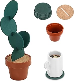 Coasters for Drinks,Cactus Coaster Set of 6，Absorbent Drink Coasters， Cactus Shape Coaster Holder Coasters ， Suitable Holder for Drinks,Coffee,Cupfor Suitable for Kinds of Cups(Green Cactus 6pcs)