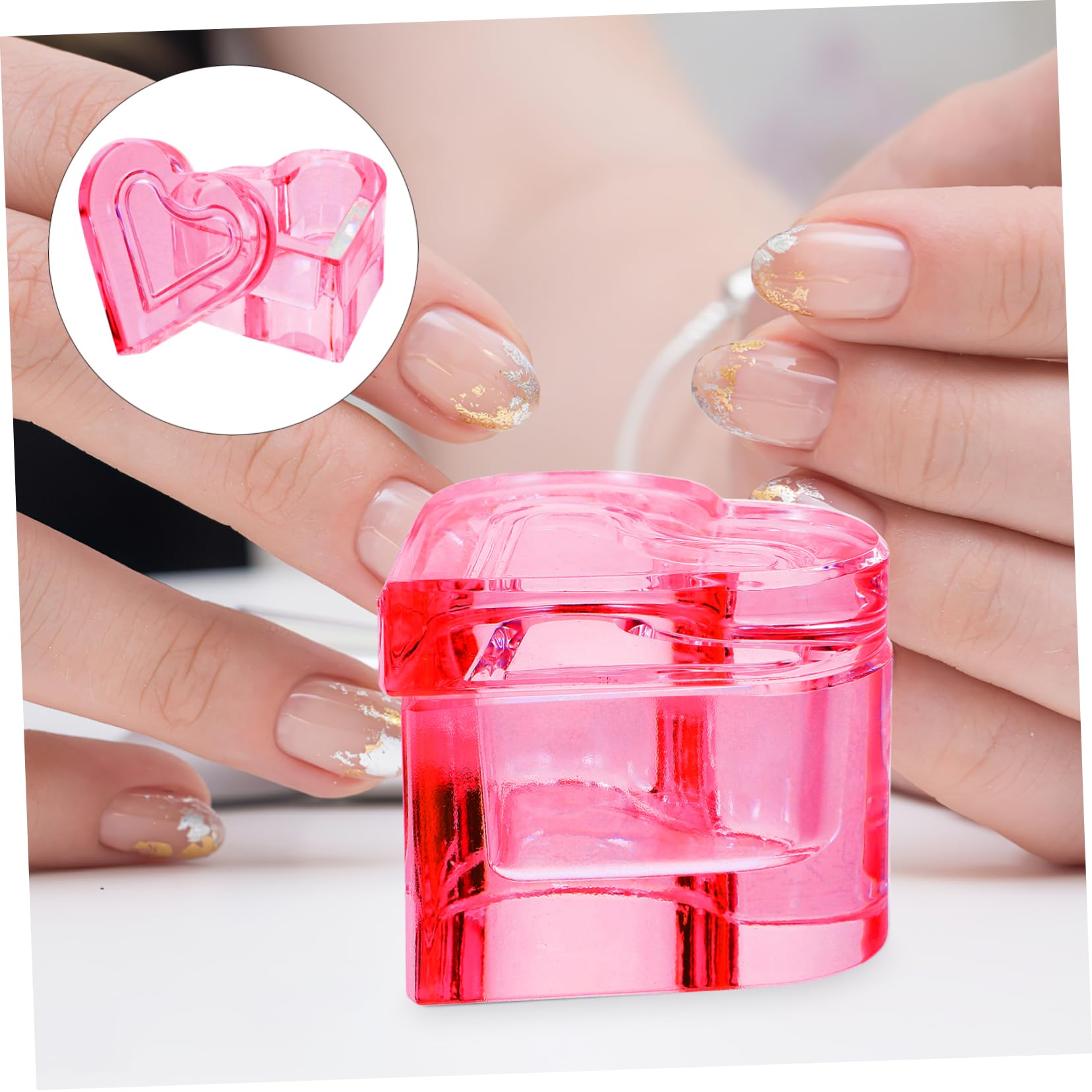 BELLIFFY Heart Nail Dish Acrylic Nail Supplies Portable Crystal Glass Nail Dish Cup for Diy