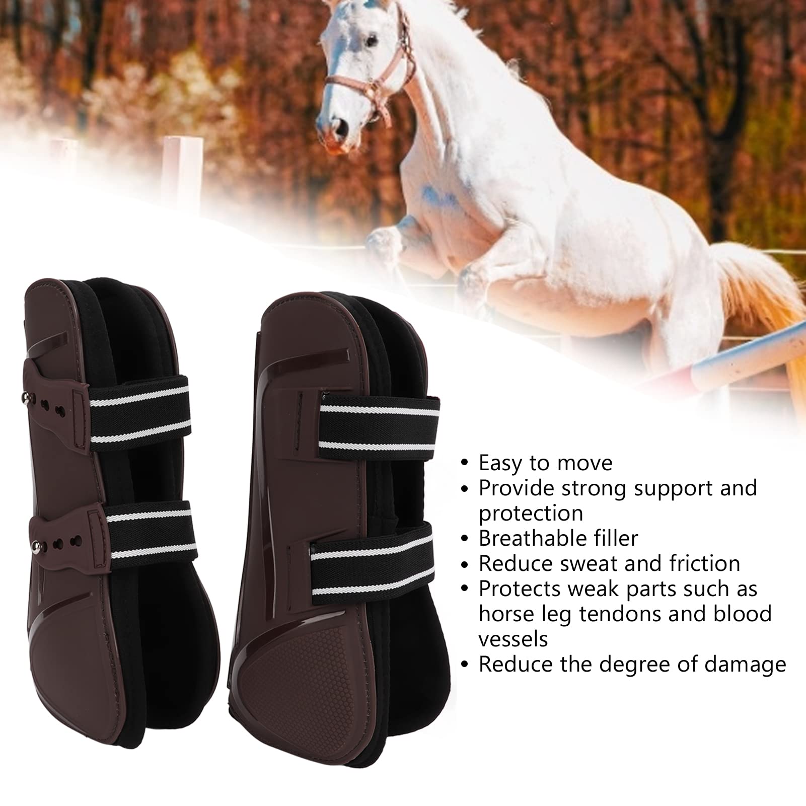 Gavigain Horse Leg Guard Soft Elastic Breathable Protective Horse Boots Equestrian Equipment (Brown Front Legs XL)