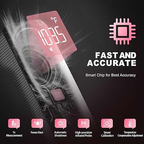 Vista 25 de Termómetro sin contacto para adultos y niños, termómetro digital preciso para bebés, alarma de fiebre y modo silencioso, modo 2 en 1 frente y objeto