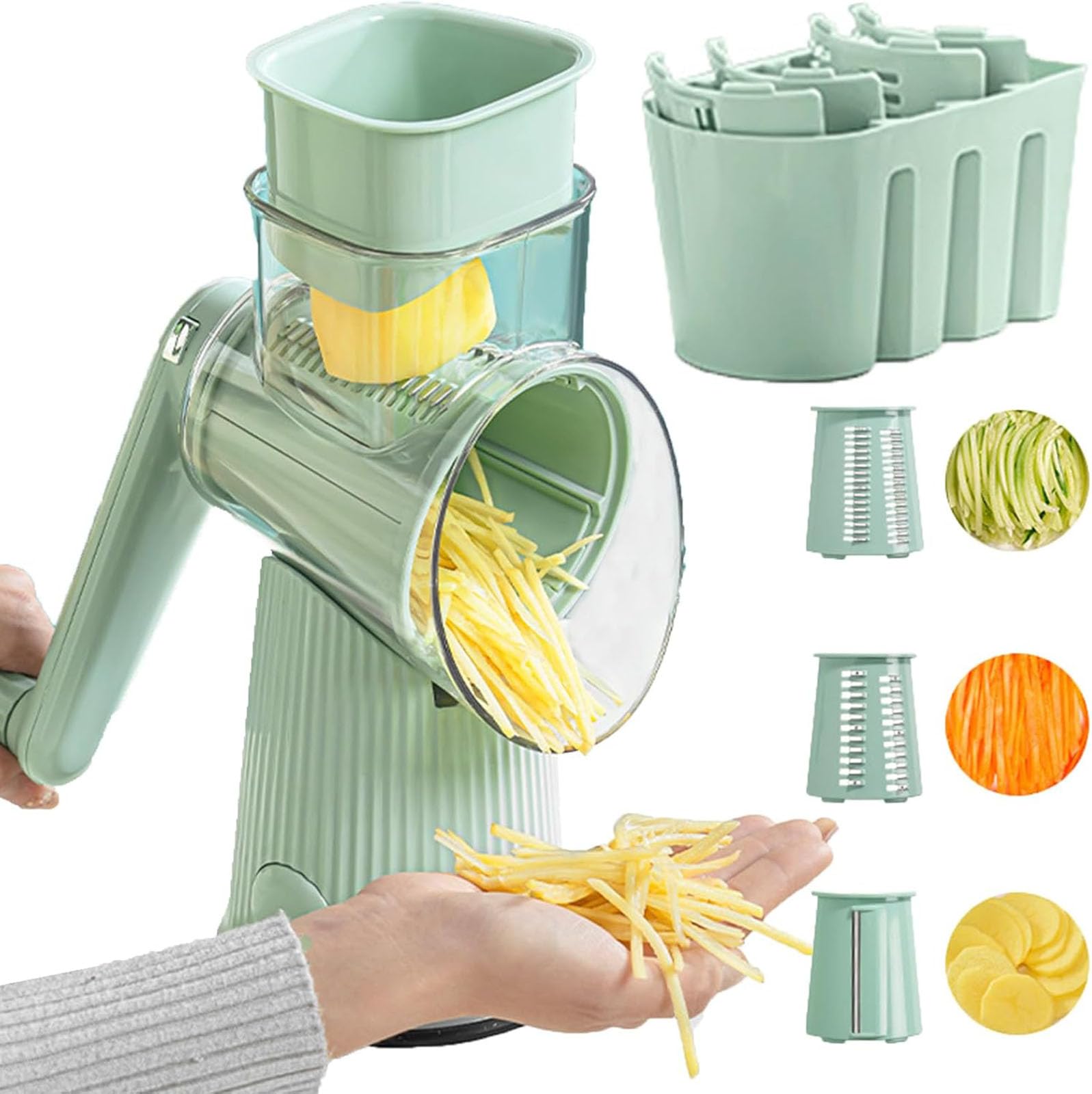 Generico Le d 5 in 1 grattugia per Verdure, grattugia per Formaggio Rotante, grattugia per Formaggio a manovella, manufatto da Cucina Tritatutto per Alimenti 5 in 1, grattugia per Formaggio,Green-3