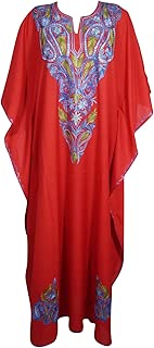Indiatrendzs Womens Caftan Boho Floral Cotton Gypsy Lounger Wear Bikini Cover Up 2X Red