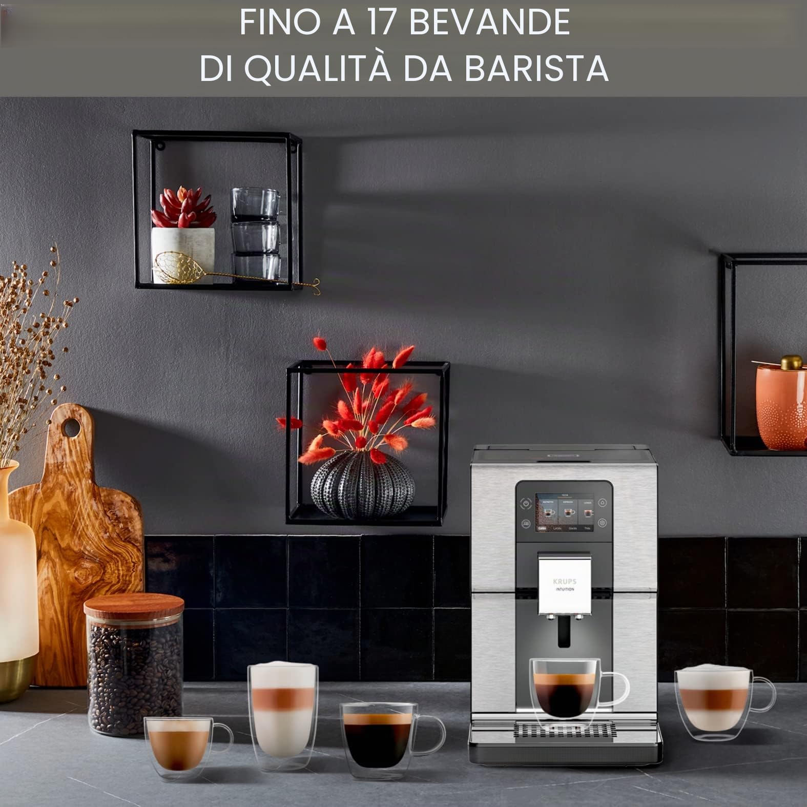 KRUPS Macchina da caffè grano, Pressione 15 bar, 17 bevande, Macchina per il caffè grano con smerigliatrice, Sistema One Touch Cappuccino, Touch screen, Indicatori luminosi, Intuizione Esperienza,