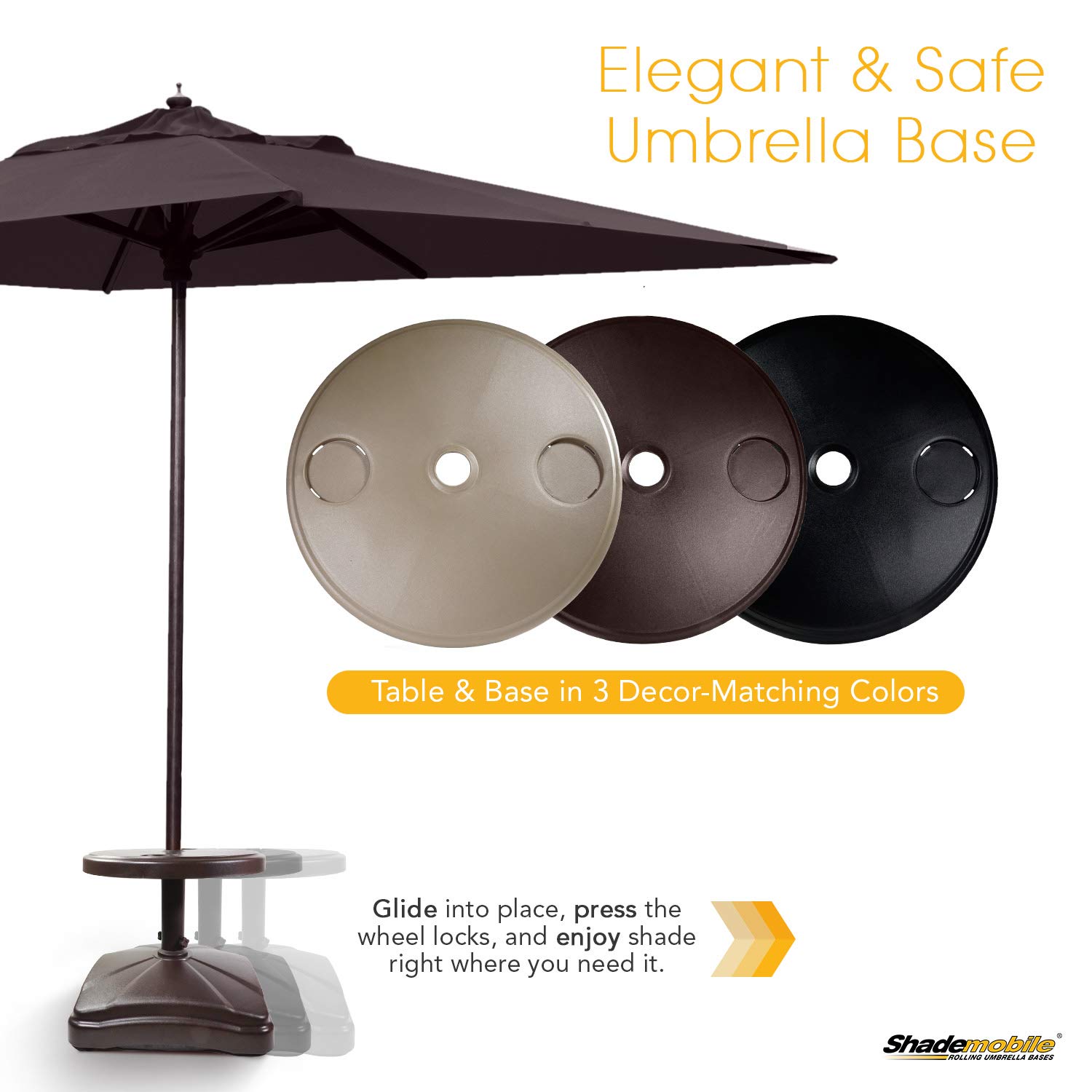 Amazon Com Shademobile Table Umbrella Base W Easy Rolling Outdoor Umbrella Stand Up To 125lb Heavy Duty Universal Design For Weighted Commercial Patio Deck Big Mobile Sun Shade W Hidden Wheels
