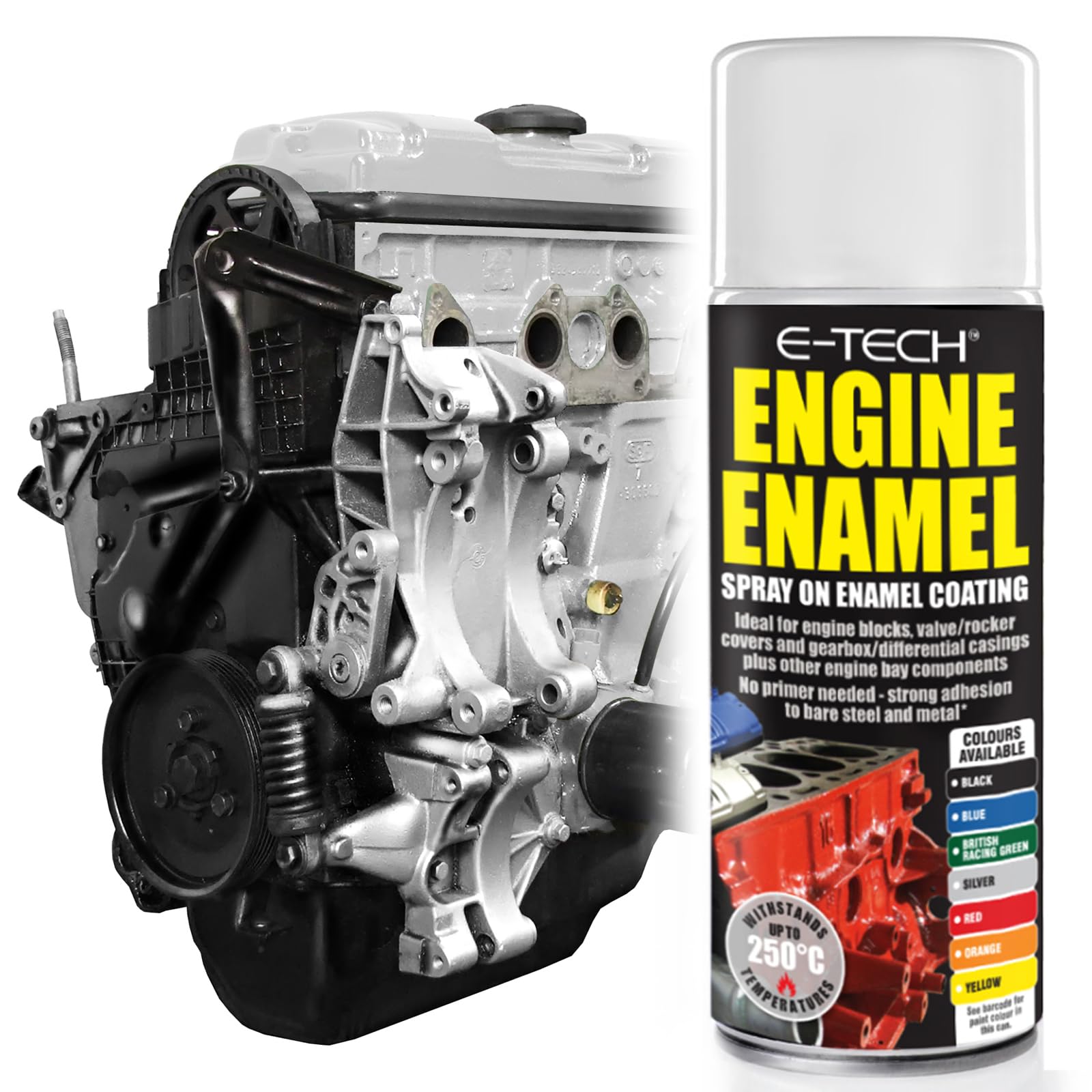 E-TECH - Heat Resistant Engine Enamel Paint 400ml - Spray On High Temp Paint (Silver)