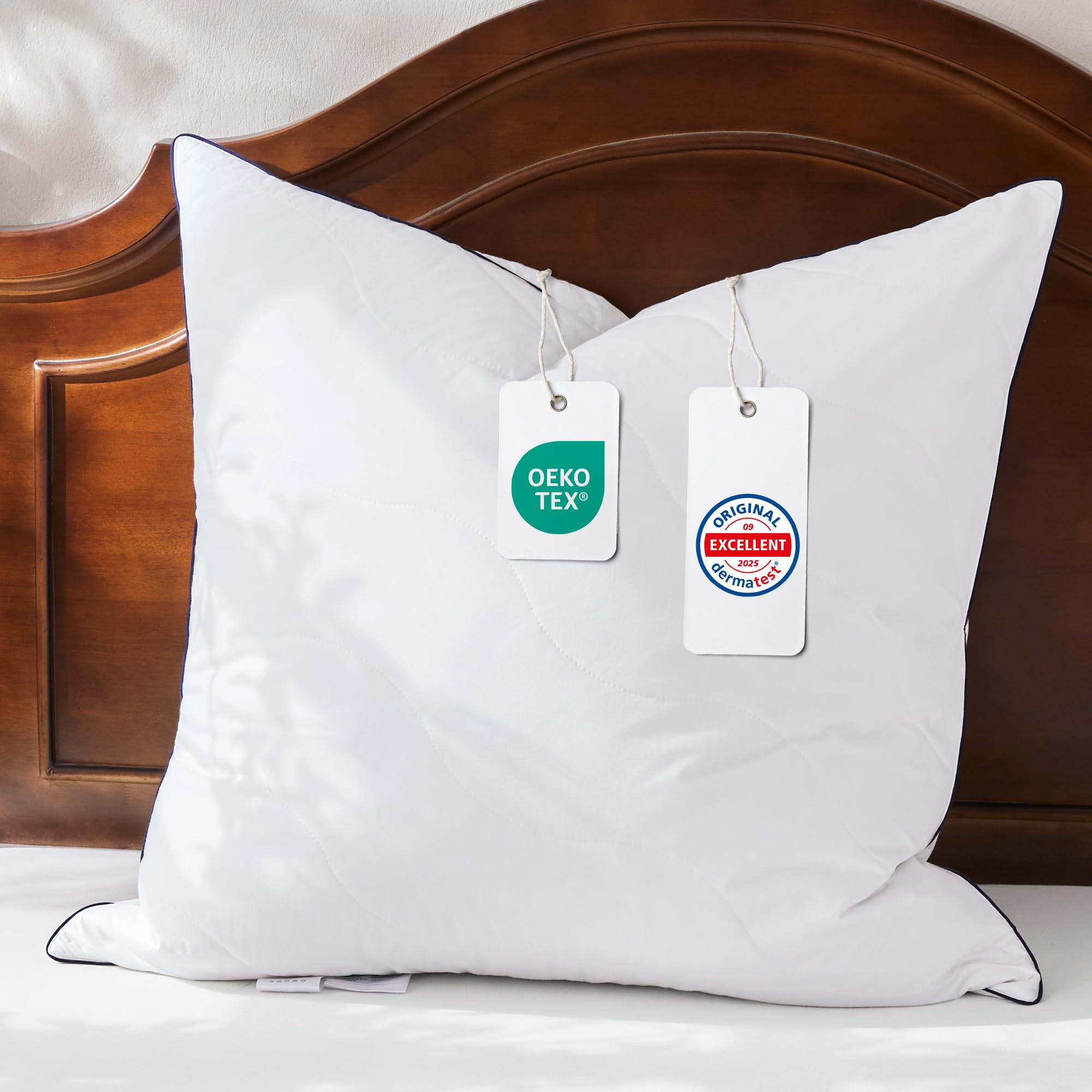 DOWNFOCUS Premium Kopfkissen,100% natürliche Federn, Ergonomisch optimiert 3 Kammern Nackenstützkissen
