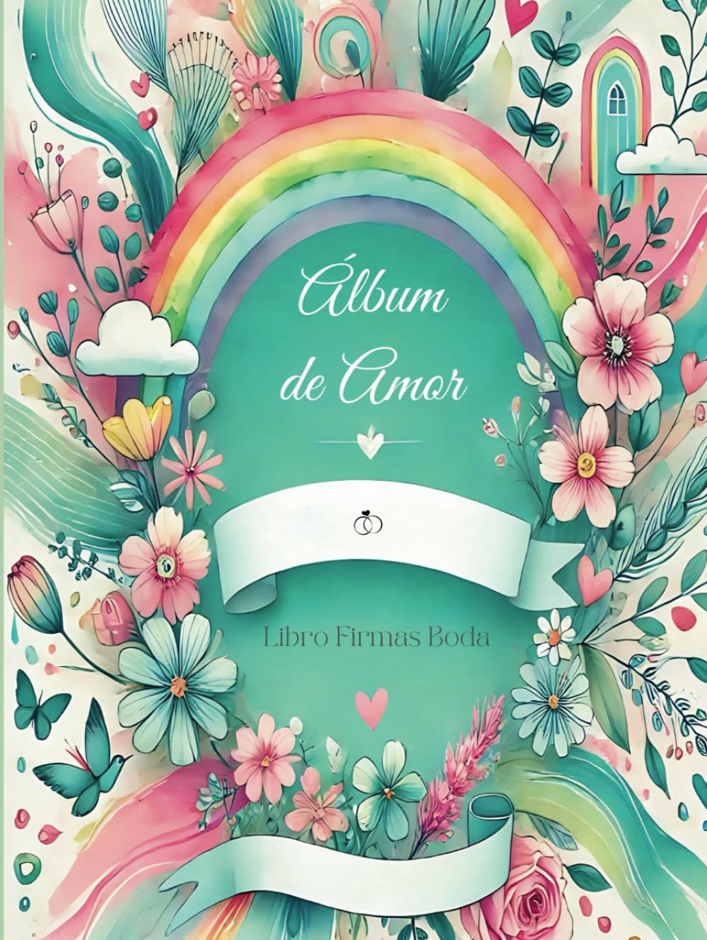 Álbum de amor, libro firmas boda: Personalizado. Interior a todo color tapa dura. Regalo novios para recuerdos, álbum de fotos boda, árbol de huellas y dedicatorias de invitados