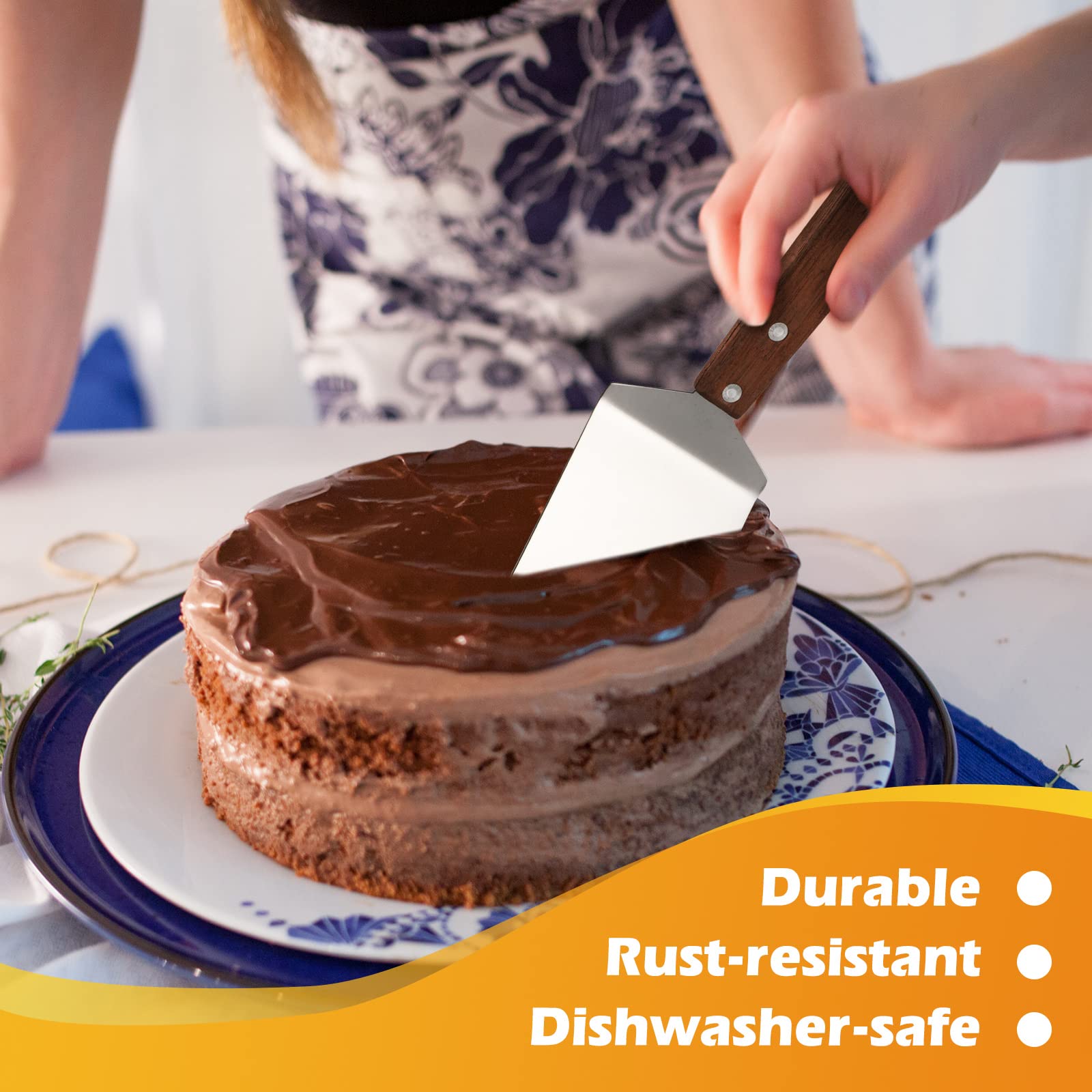20 piezas de espátula pequeña de brownie para pizza, servidor de pastel de acero inoxidable, espátula para hornear, pala triangular con mango de madera para postres, pastel de pizza, pastel de 4