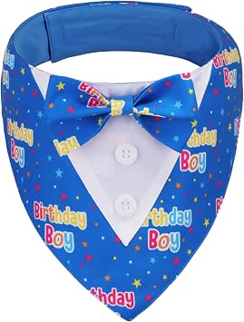 ADOGGYGO Birthday Boy Dog Tuxedo Bandana, Blue Collar with Bow Tie, Adjustable Formal Birthday Costume for Extra Small Dogs XS