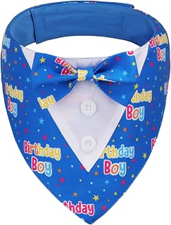 ADOGGYGO Birthday Boy Dog Tuxedo Bandana, Blue Collar with Bow Tie, Adjustable Formal Birthday Costume for Medium Dogs (M)