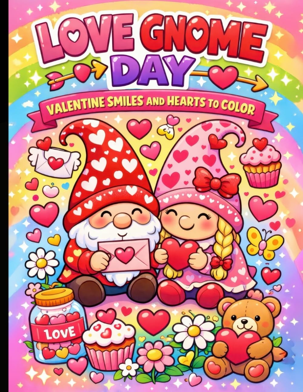 Love Gnome Day Coloring Book: Valentine Smiles and Hearts to Color.