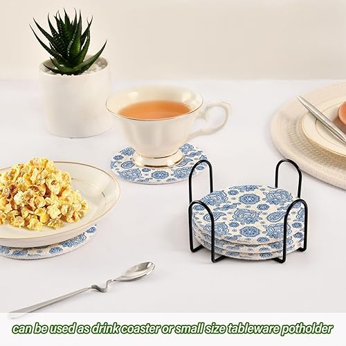 Miniatura 6 de Juego de posavasos de estilo asiático bohemio para bebidas con soporte, posavasos absorbentes para mesa de café para cocina, sala de estar, hogar,