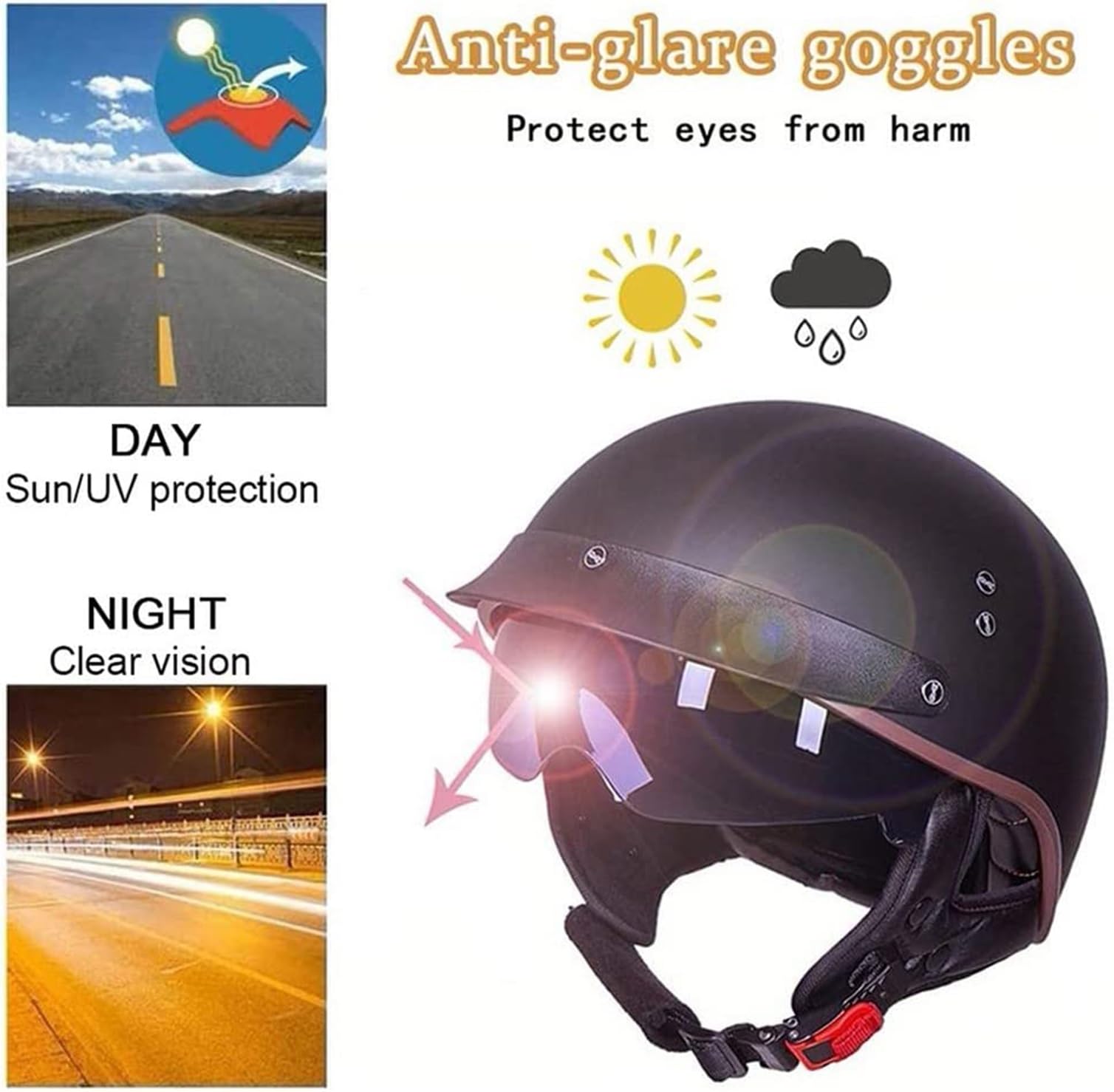 Kask motocyklowy w stylu vintage w niemieckim stylu. Certyfikat ECEDOT - ultralekka skorupa ABS z osłoną przeciwsłoneczną, oddychającą, zdejmowaną wyściółką.