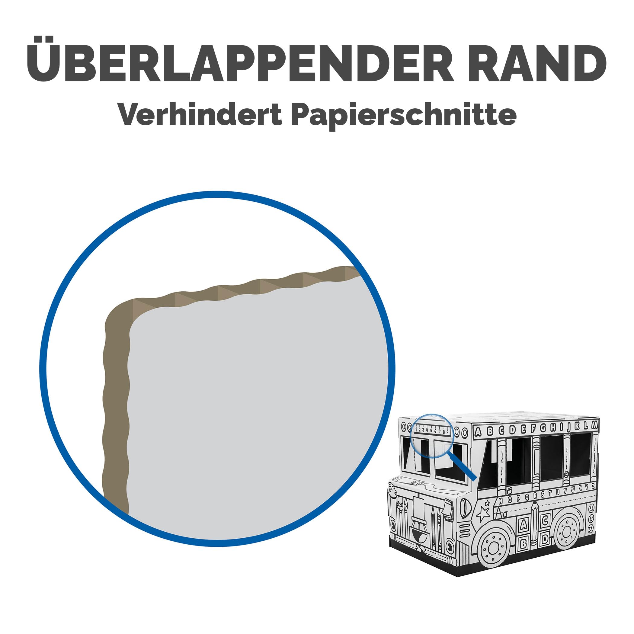 BANKERS BOX Colour-In School Bus Cardboard Playhouse für Kinder (114,3 x 78,74 x 83,82cm) - Craft Activity mit Türen & Sonnendach - Einfache Montage - FSC Zertifiziert, 100% recycelbar - Alter 3+