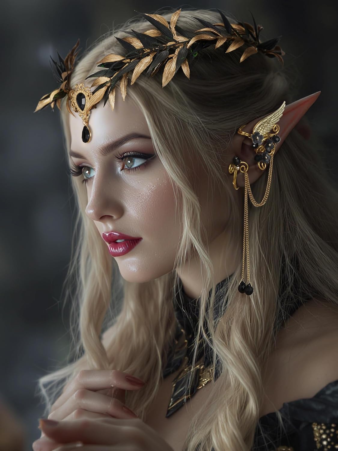 SWEETV Fairy Flower Leaf Crowns for Women Elven Princess Tiara Elf Headpiece for Cosplay Halloween Costume Photoshoot Wedding