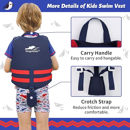 Vista 3 de Gogokids Chaleco de natación para niños de 2-3-4-5-6-7-8-9 años, flotadores de piscina para niños de 30-50-70 libras, flotabilidad para niños