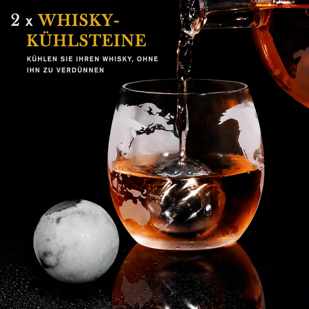 PONPUR Whisky Karaffe Set - Whiskey Geschenkset - Globus Dekanter 850ML, Geschenkbox, 2 Gläser, 2 Whisky Steine, Geschenke für Männer, Männergeschenke, Geburtstagsgeschenk Mann