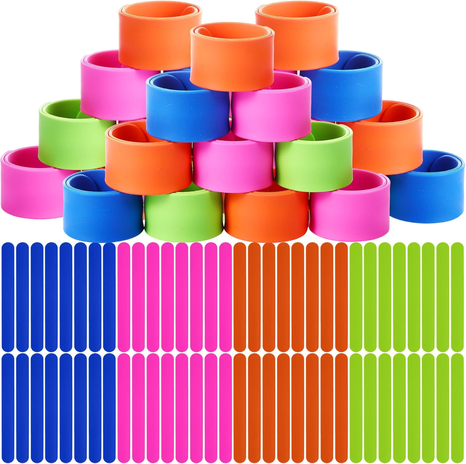 60 Pcs Silicone Slap Bracelets Bulk for Kids Party Favors Rainbow Colored Snap Bracelets Wristbands for Adults Wedding Birthday School Classroom Holiday Party Supplies(Multicolored)