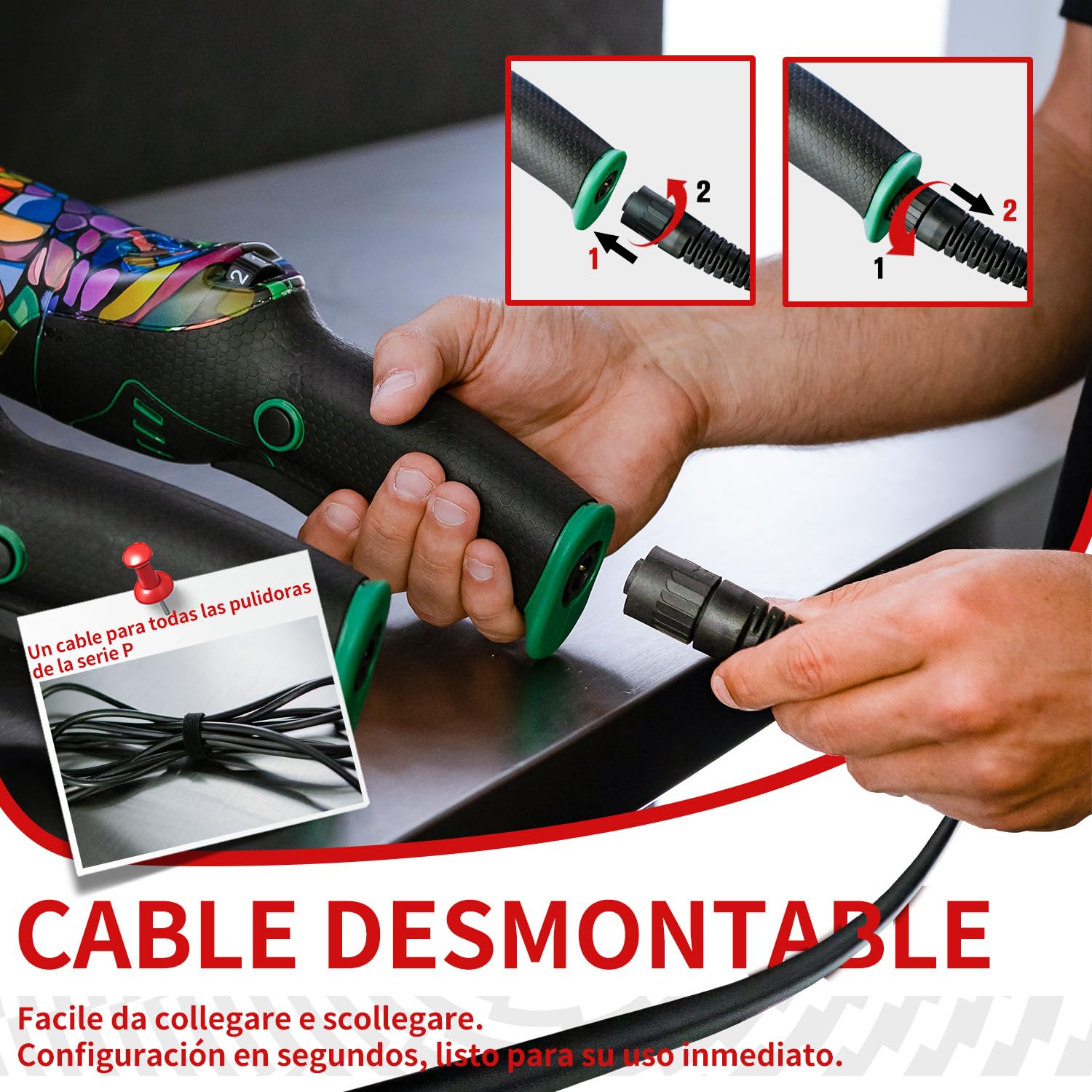 BATOCA P1 Pulidora Coche Excéntrica 1000W - Doble Acción DA 125mm, Órbita 15mm, 6 Velocidades 2500-5500 RPM, Cable 5m para Pulido, Encerado y Eliminación de Arañazos en Coche y Moto