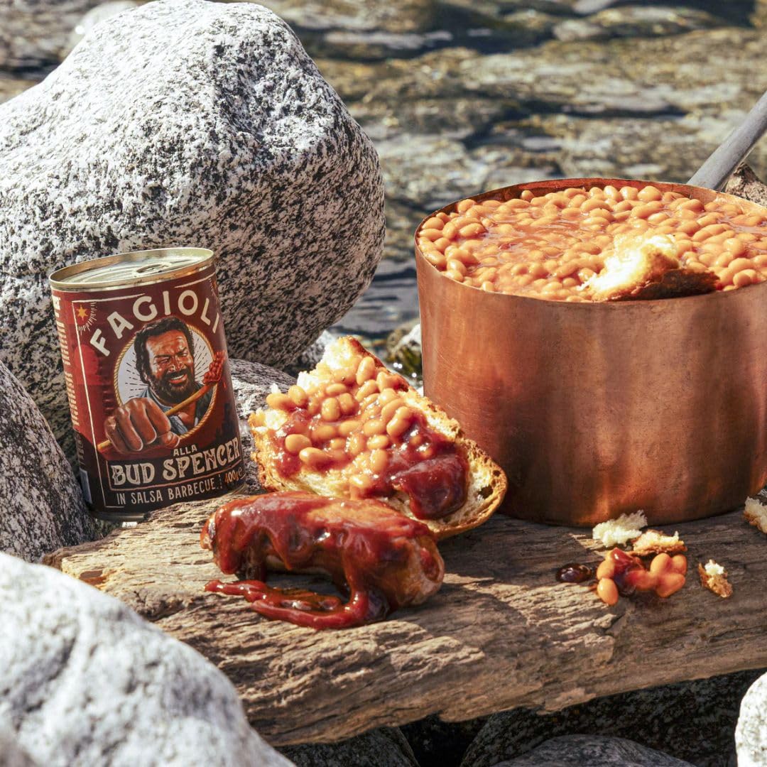 MIX Fagioli BUD SPENCER - 2 Barattoli Fagioli Pinto Ricetta originale + 2 Barattoli Fagioli Neri Tex-Mex + 2 Barattoli di Fagioli salsa Barbecue, Barattoli da 400gr - PRODOTTO ORIGINALE BUD POWER