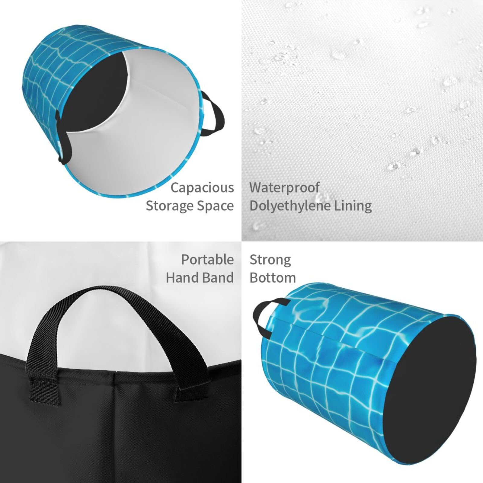 Panier à Linge Rond Pliable Imperméable – Poignées, Taille M (49,6x15,7 Cm), Pour Vêtements, Jouets, Couvertures - 10