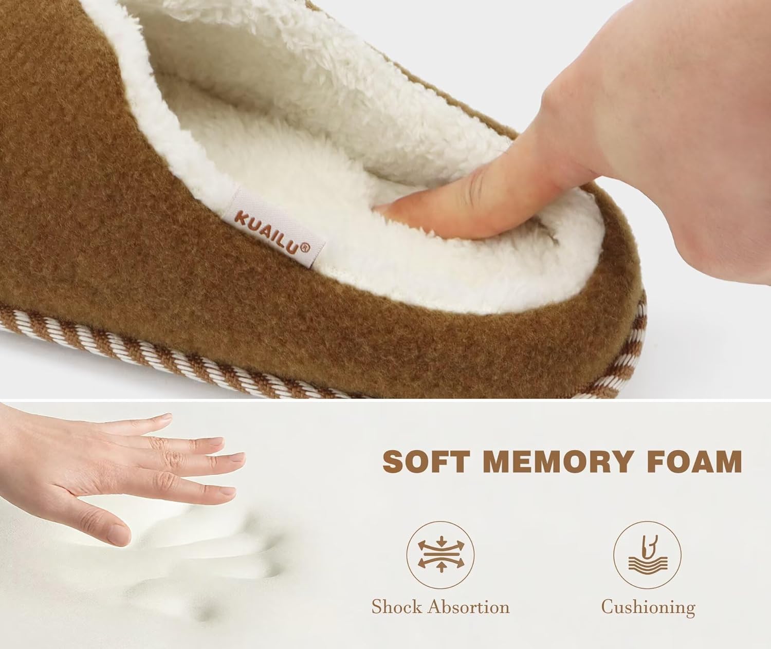 KuaiLu Womens Supportive Memory Foam Slippers Felt Fuzzy Lined Heel Cushion Lightweight House Shoes for Indoor Outdoor - Image 4