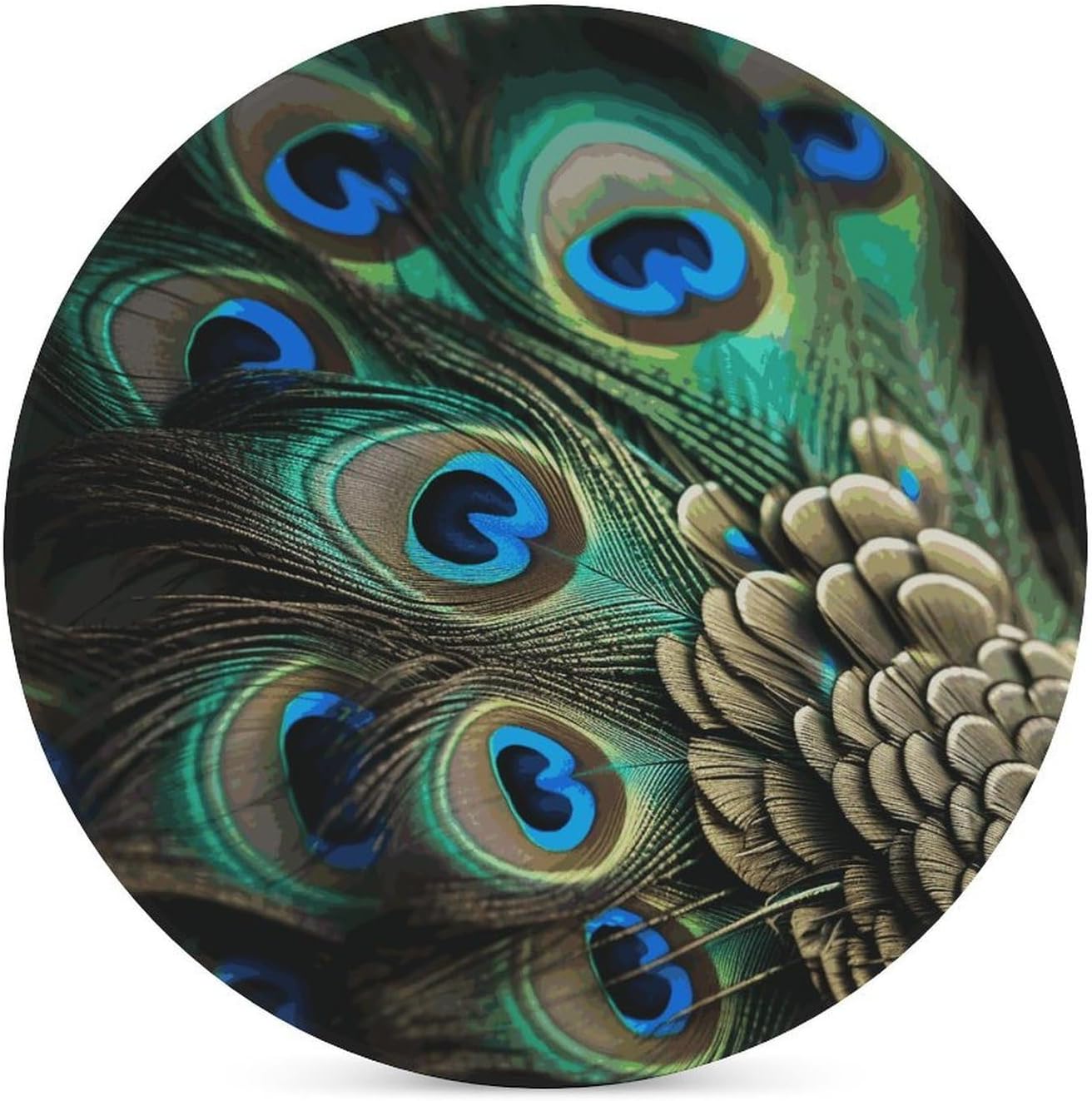 Peacock Feather Coasters Round Coasters Set Ceramic Stone Coaster with Cork Base Coffee Cup Beverage Cup Mat Cute Funny Table Drinks Coaster for Mugs and Cups Office Kitchen