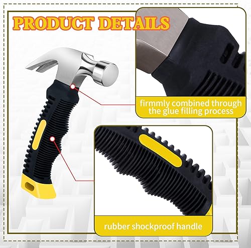 Miniatura 3 de 2 martillos pequeños de 8.8 onzas, martillo de garra multiusos, mini martillo rechoncho de uñas con mango de goma suave, herramientas de campamento