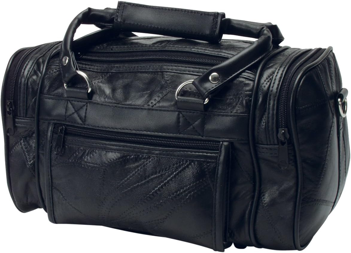 RoadPro PLB-003 Black 12" Patchwork Genuine Leather Shave Kit Bag