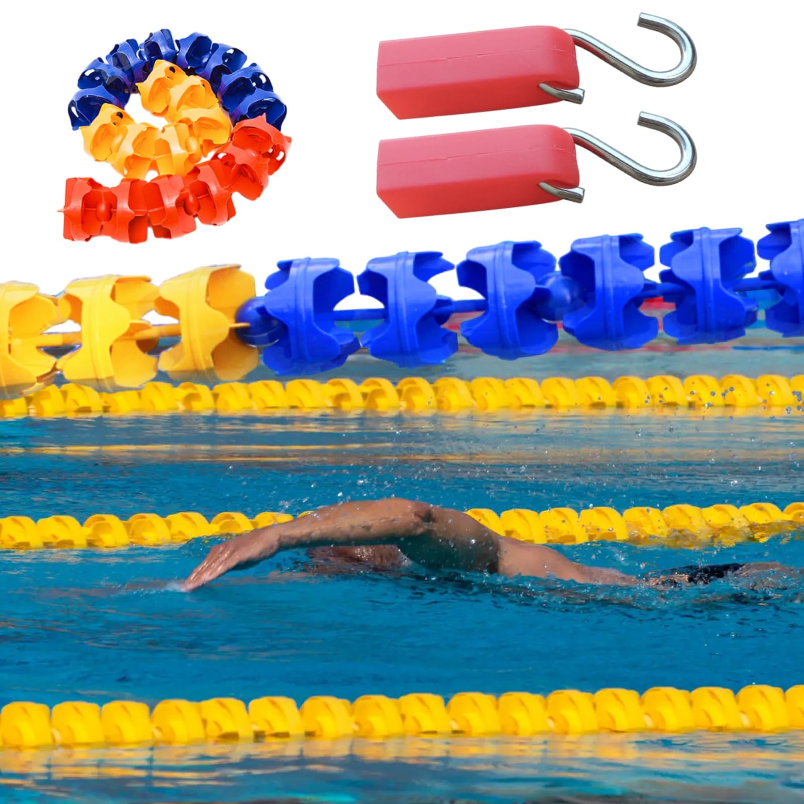 Barrière de sécurité pour piscine – Ligne de nage de 6 m (19,6 pi) avec 2 crochets, cordes de sécurité flottantes pour le marquage des zones dangereuses, idéale pour la gestion de la sécurit