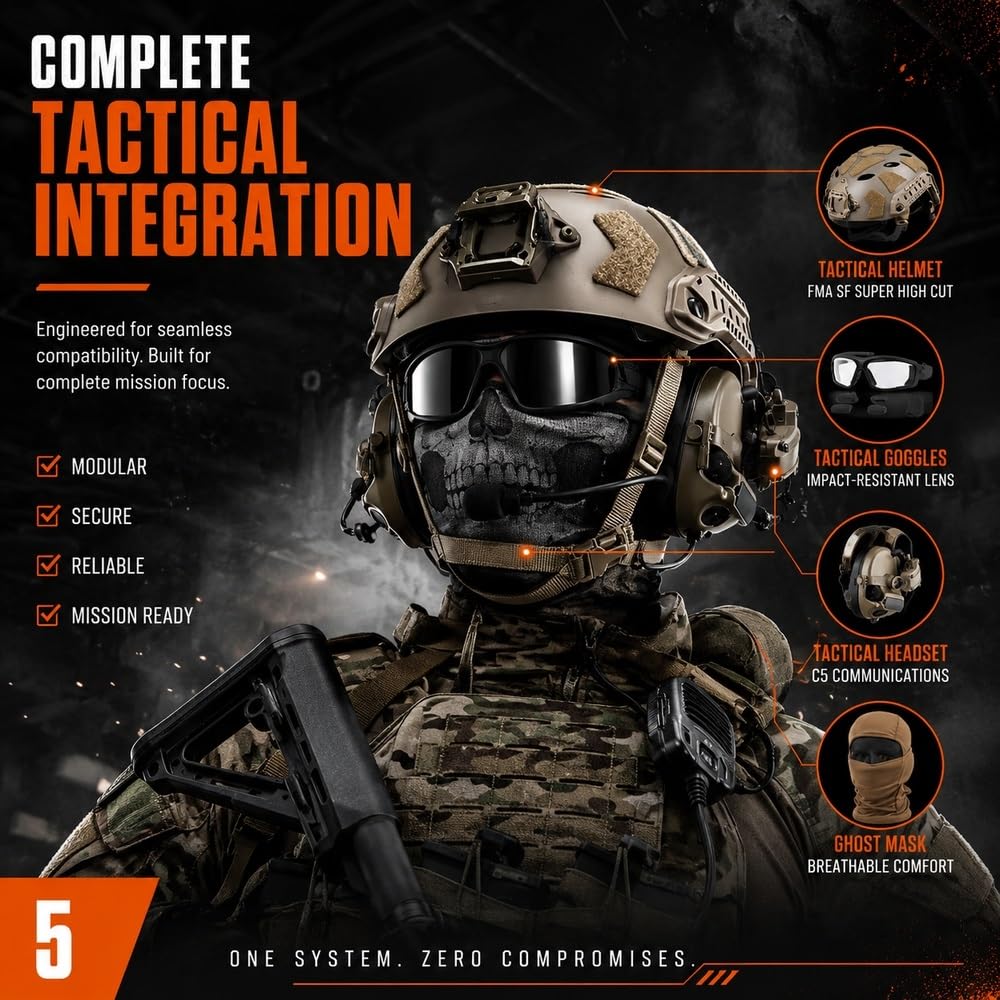 Taktisches Outdoor-Helmset mit Schutzbrille, Ohrenschützer und Sturmhaube | Komplettes, verstellbares taktisches Ausrüstungsset for Outdoor-Sportarten, Cosplay und Training