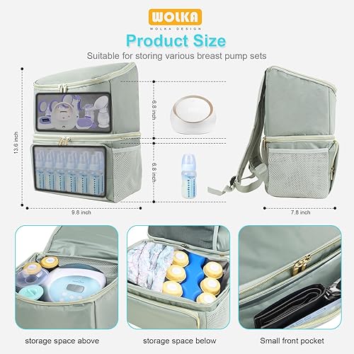Vista 2 de Wolka Bolsa de extractor de leche con compartimentos aislados,Mochila enfriadora de leche materna para Spectra S1,S2 Medela Gris
