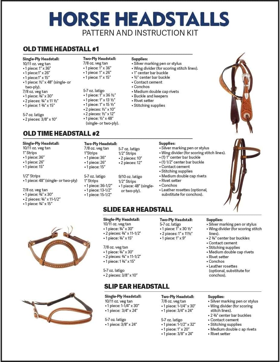 SLC Leather Headstalls for Horses Pattern Pack, Sewing Pattern with Instructions, 4 Variations