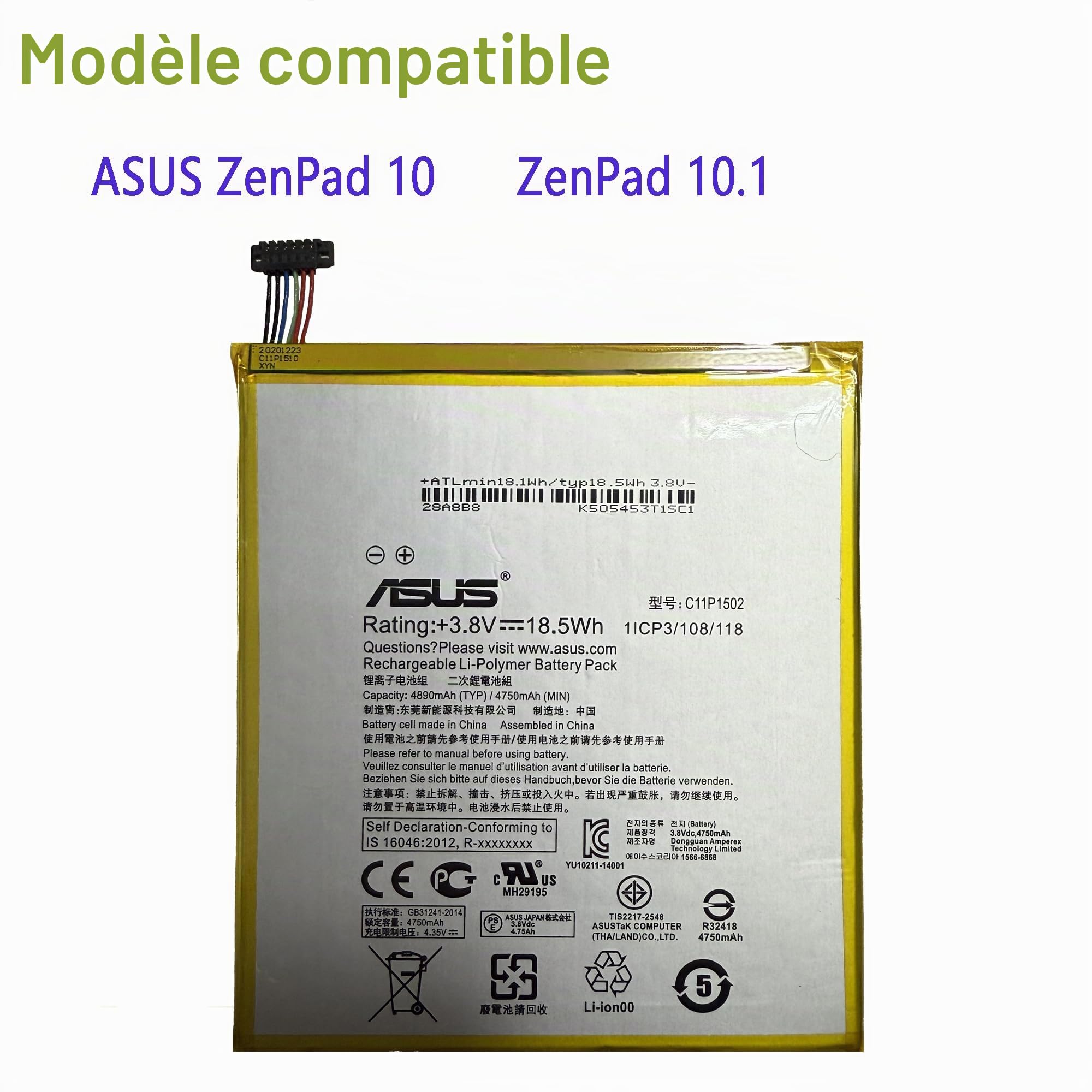 C11P1502 Batterie de rechange pour Asus ZenPad 10, Z300C, P023, ZenPad 10.1 C11P1502 (1ICP3/108/118) avec jeu d'outils