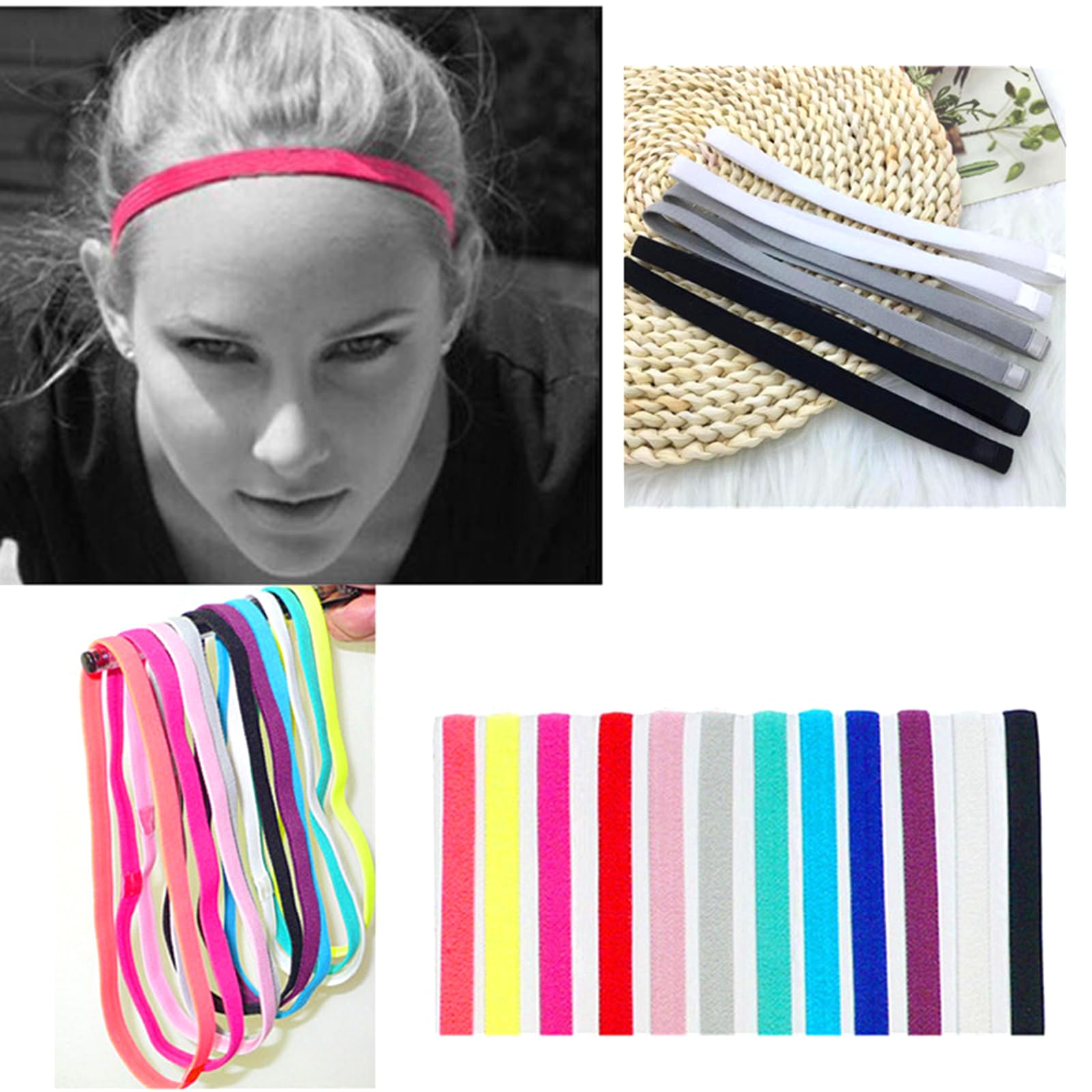 Diademas deportivas para mujer, bandas elásticas para el pelo, bandas finas para el pelo de fútbol, bandas para correr