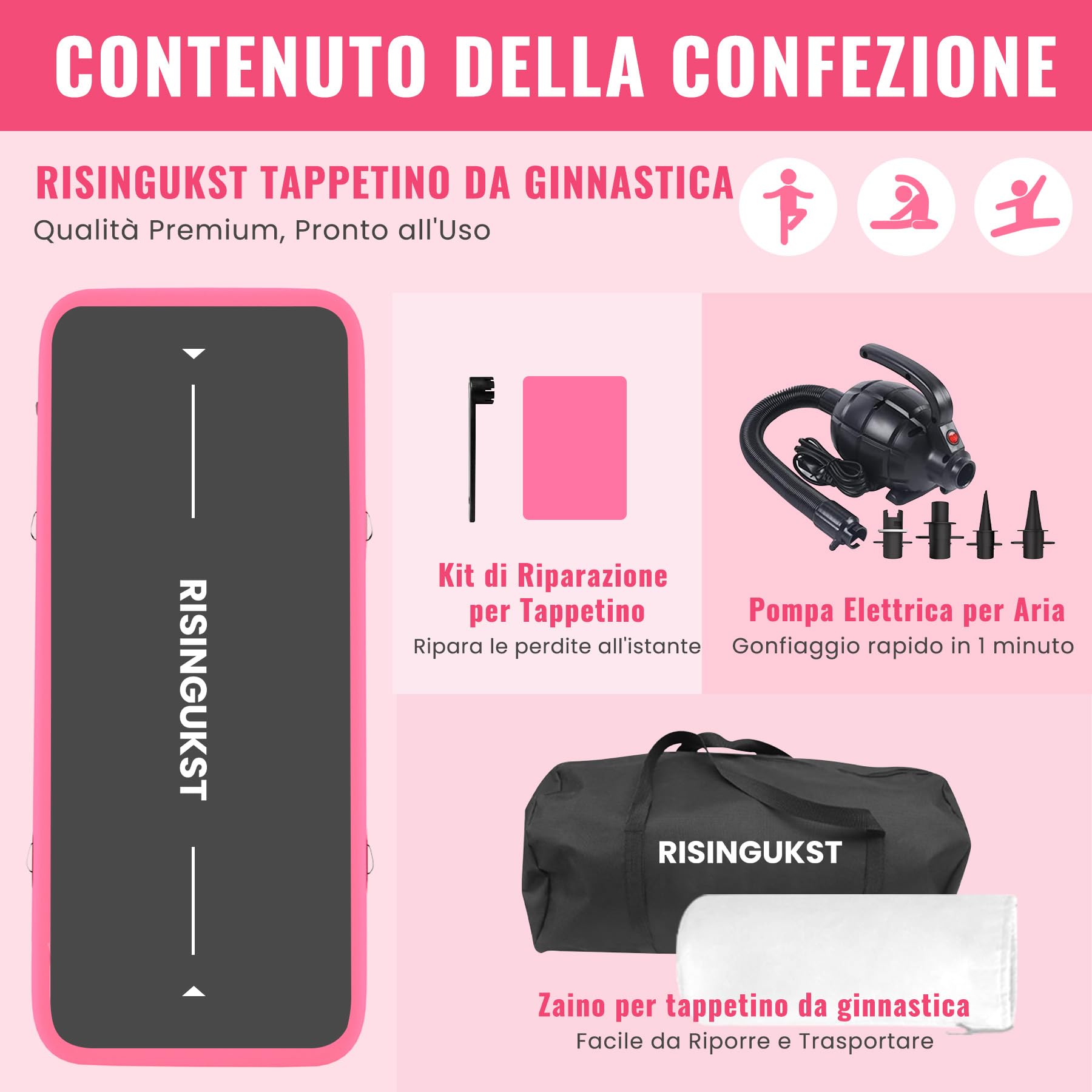 RISINGUKST Air Track Ginnastica Artistica 10/15/20cm Spessore, 2/3/4/5/6m materassino palestra con Pompa Elettrica per Casa