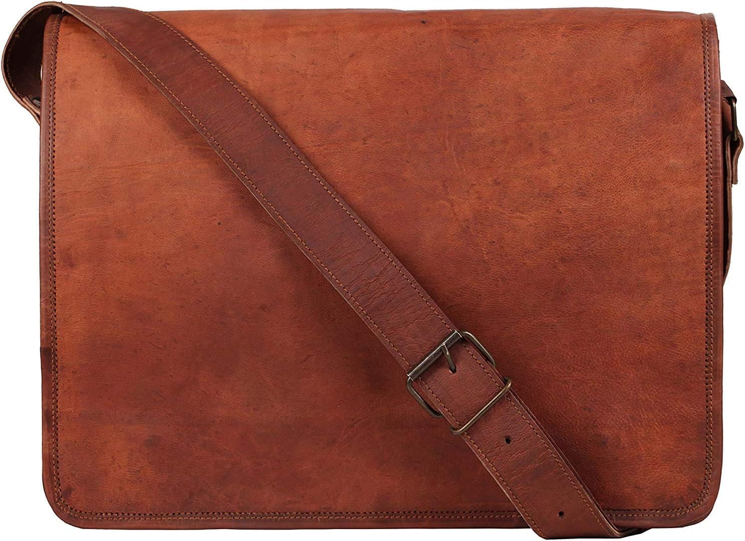 Medium Brown Genuine Leather Unisex Messenger Bag
