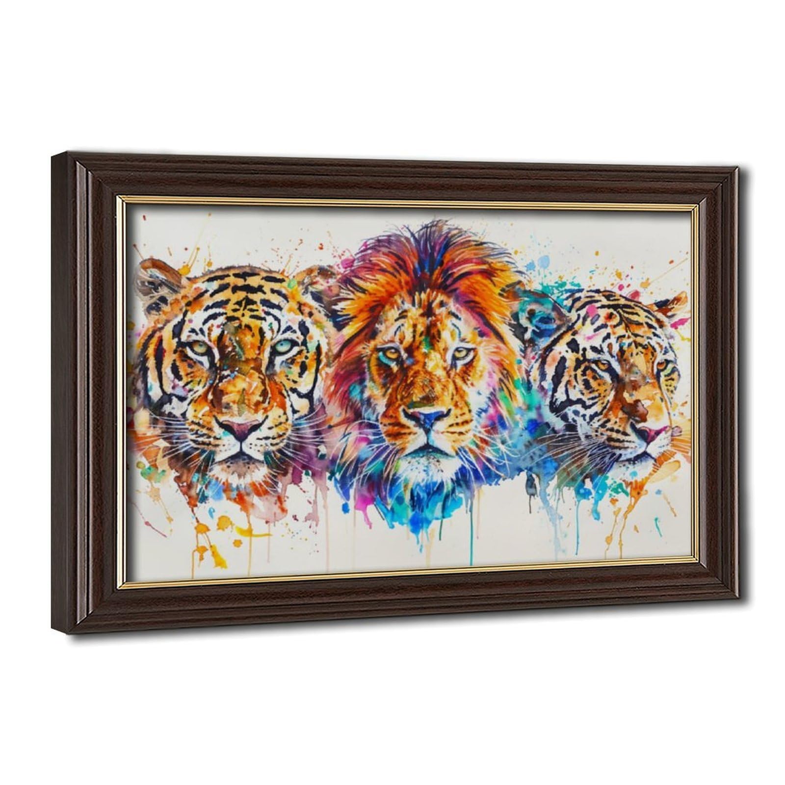 Pyberon Mokume Gane Frame-Style Lions, Tigers, And Leopards Canvas Poster For Bedroom Decor Gift