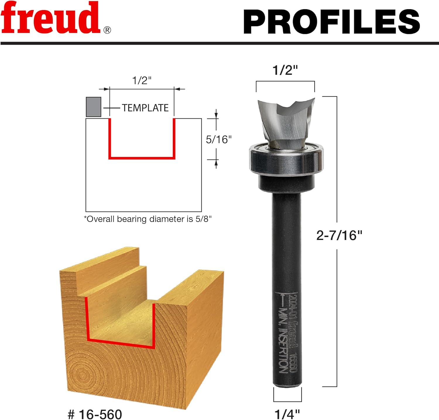 Freud 16-560: 1/2" (dia.) Mortising Bit with 1/4" shank, 5/16" carbide height