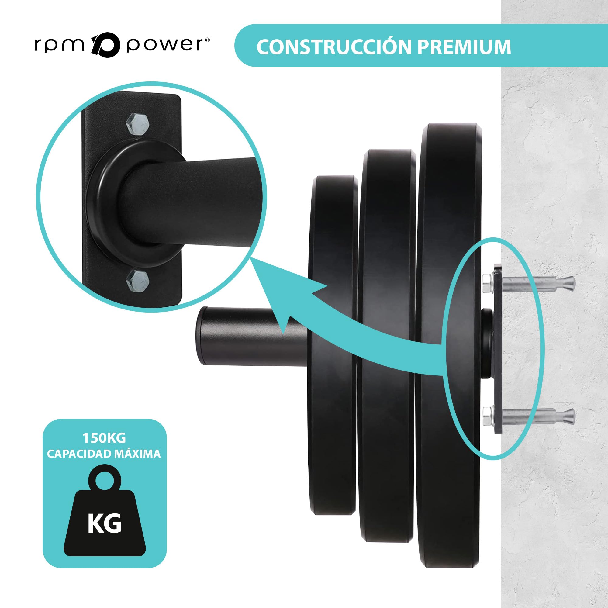 RPM Power Soporte de pared para discos de peso olímpicos (par) – 5 cm de almacenamiento para discos de peso