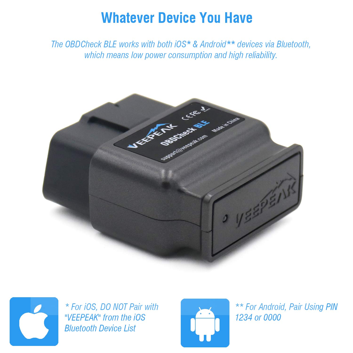 Veepeak OBDCheck BLE OBD2 Bluetooth Scanner Auto OBD II Diagnostic Scan Tool for iOS & Android