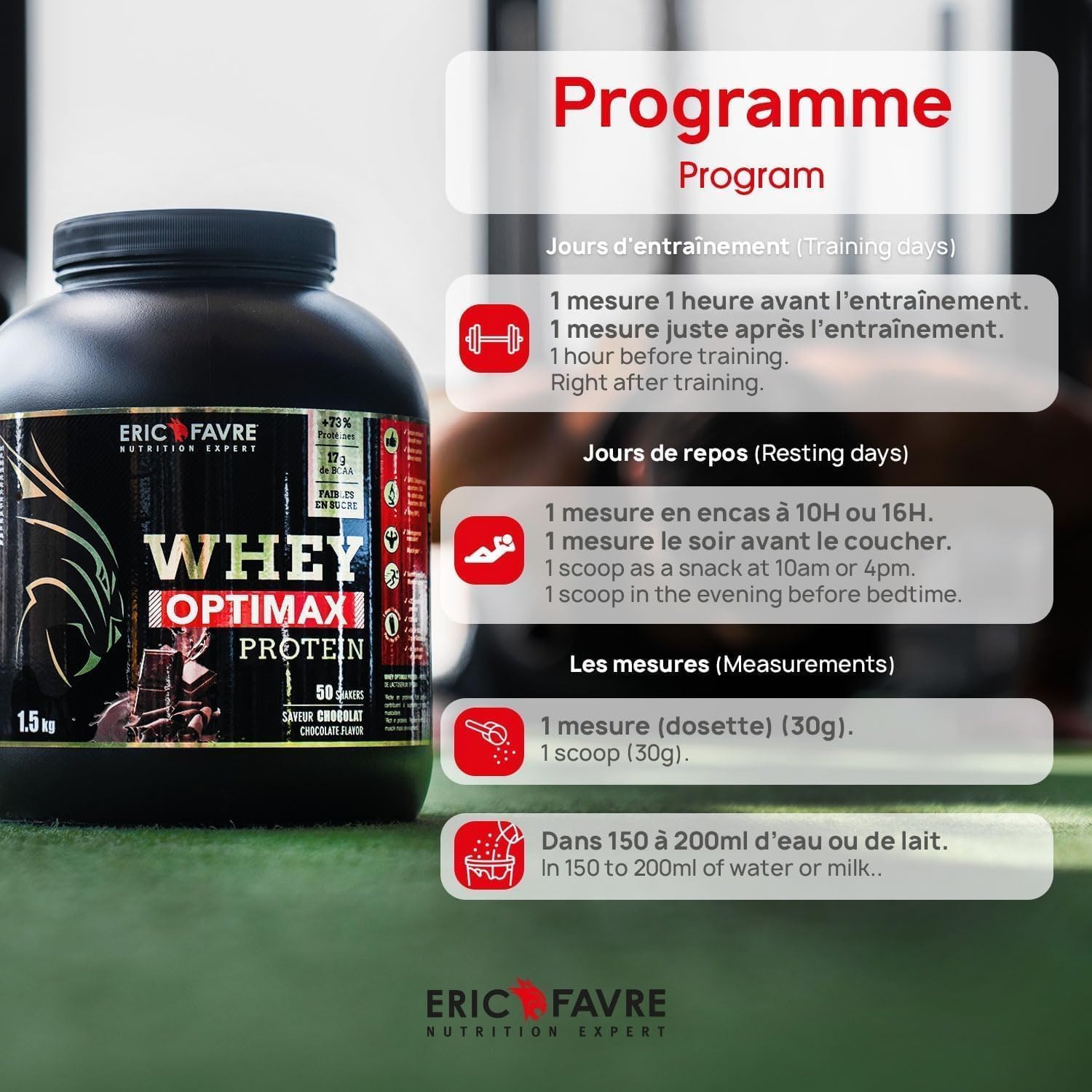 Pack Whey & Créatine – Whey Optimax 500g + Créatine Monohydrate Micronisée – Protéines 74% + Créatine Pure – Avant & Après Entraînement – Musculation & Performance - Eric Favre