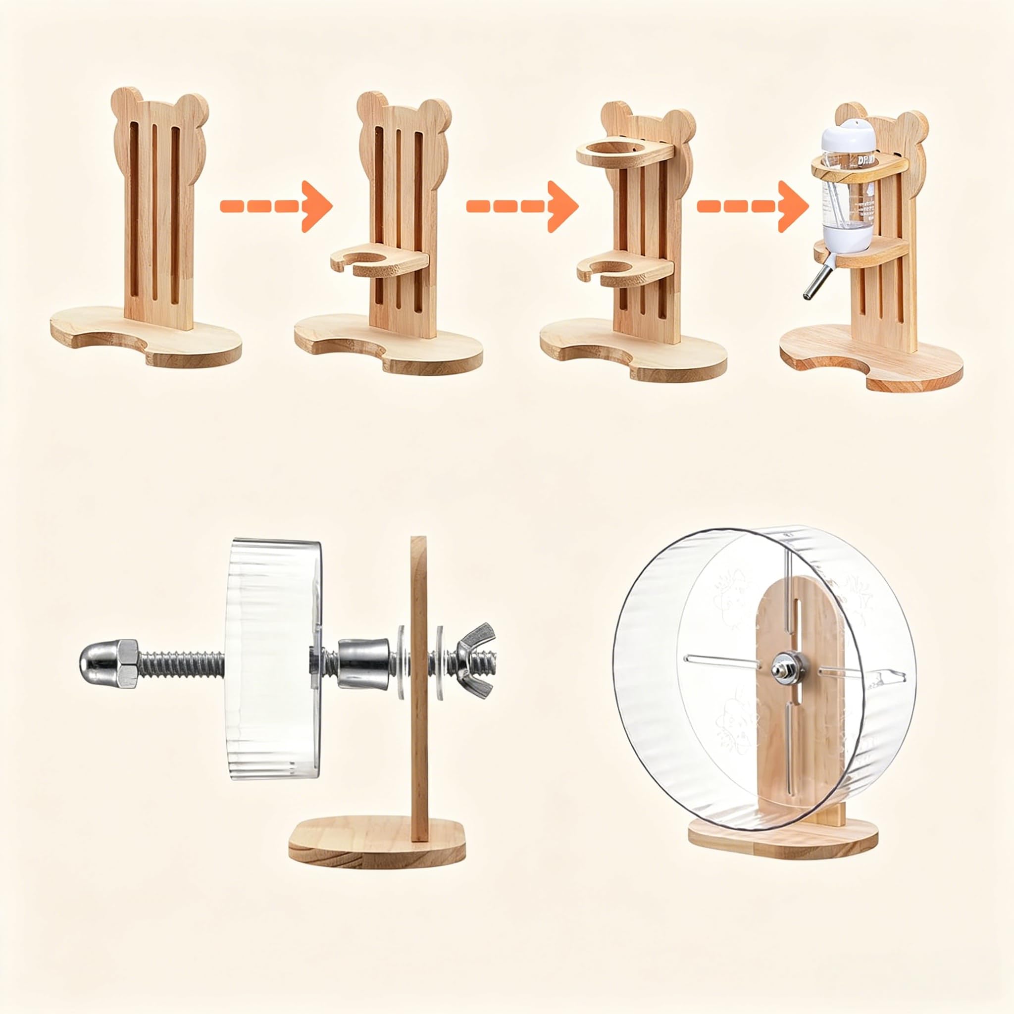 Juego de 26 accesorios para jaula de hámster, juguetes de cobayas, rueda silenciosa para hámster, juguetes para masticar ratas, casa de madera y botella de agua para cobayas, chinchillas, jerbos