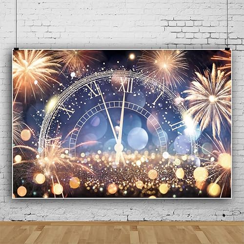 Yeele Fondos de feliz año nuevo de 15 x 10 pies, fuegos artificiales brillantes Bokeh Halos, reloj de cuenta regresiva, fondo fotográfico para 2023,