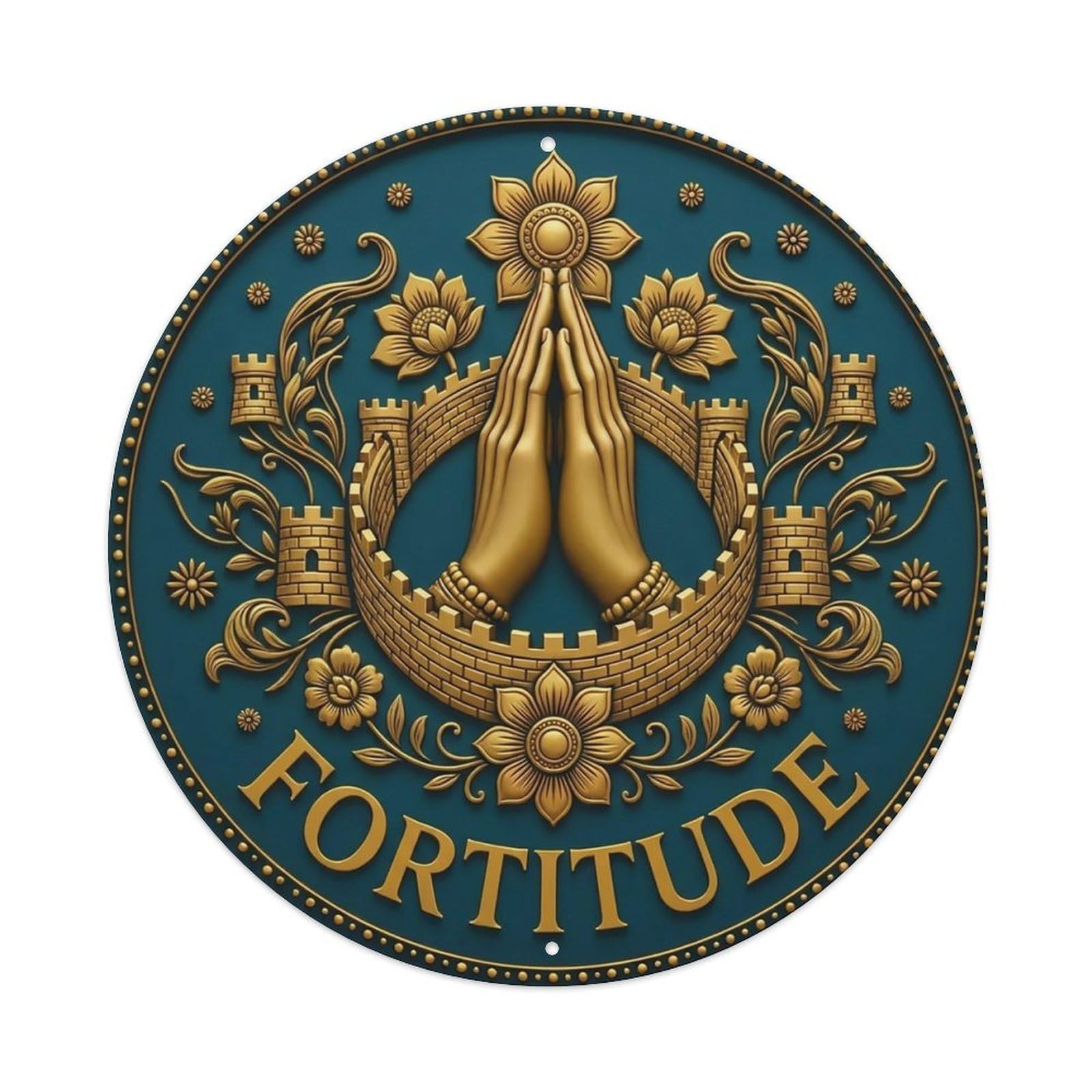 Vintage Namaste Praying Hands Fortitude Flower Zen Yoga Metal Tin Sign