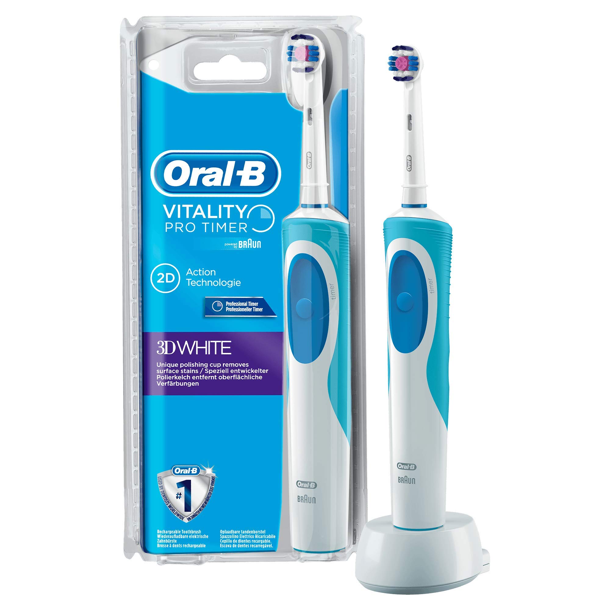 Oral-B Vitality 3DWhite Minuteur Pro Brosse à Dents Électrique Rechargeable + Manche + Brossette