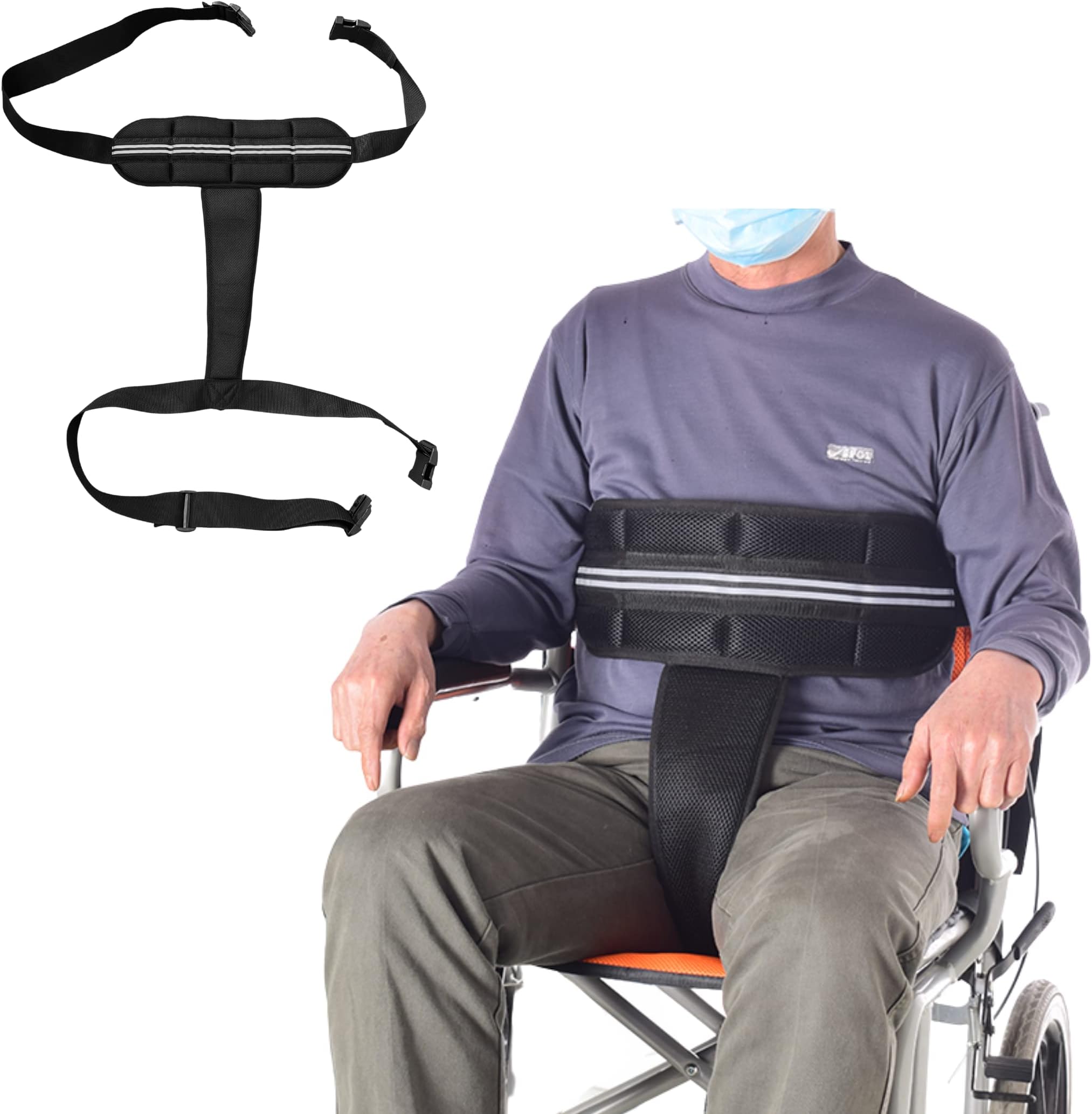 Moocard Wheelchair Seat Belt, Medical Restraints Straps, Adjustable Straps Patients Cares Safety Harness Chair Waist Lap Strap for Elderly, Patient, Disabled (Black)