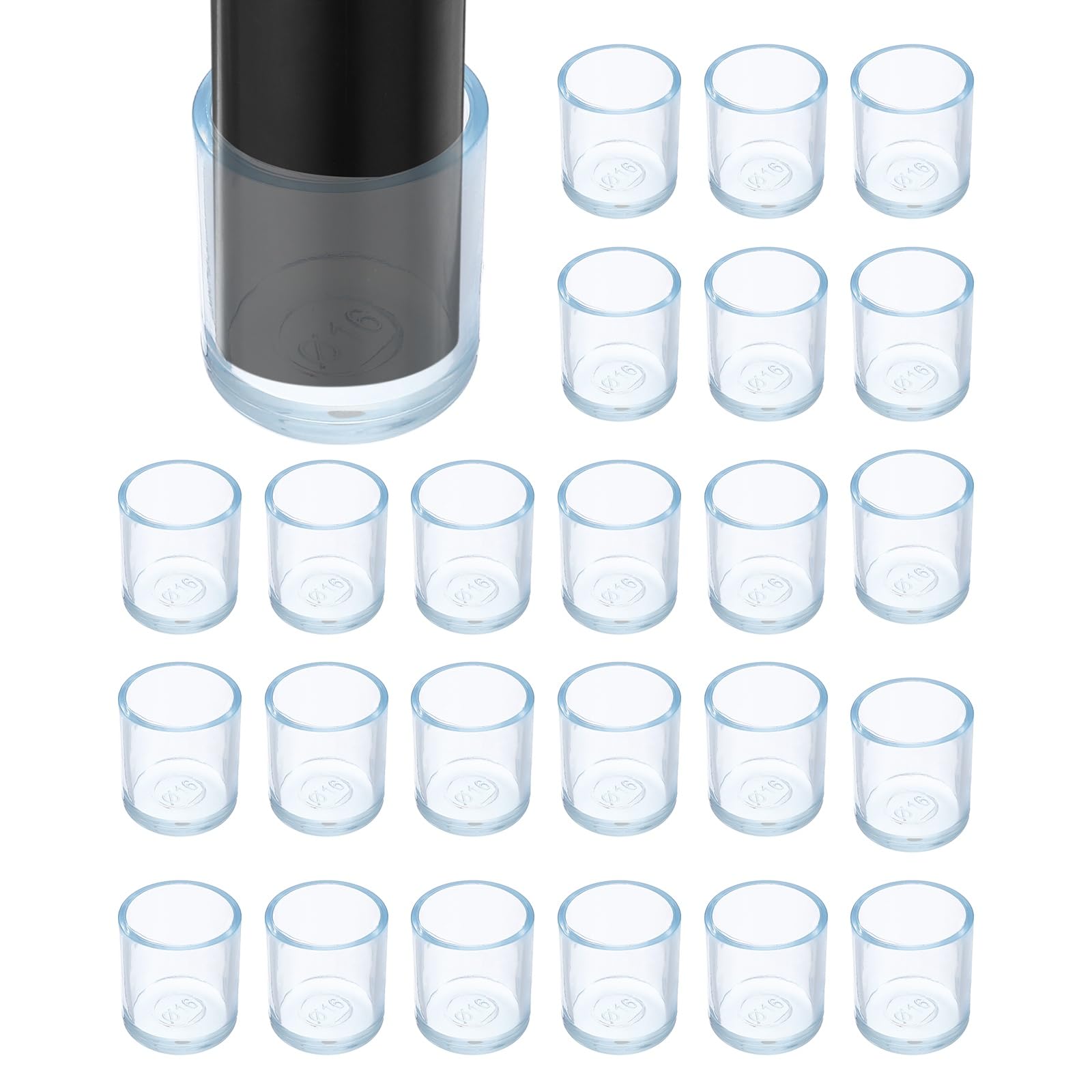 sourcing map 24Pcs Chair Leg Floor Protectors, 0.63 Inch ID Clear Chair Leg Caps, Round Transparent Furniture Foot Covers Non-Slip Anti-Scratch for Floor, Hardwood, Tile Protection