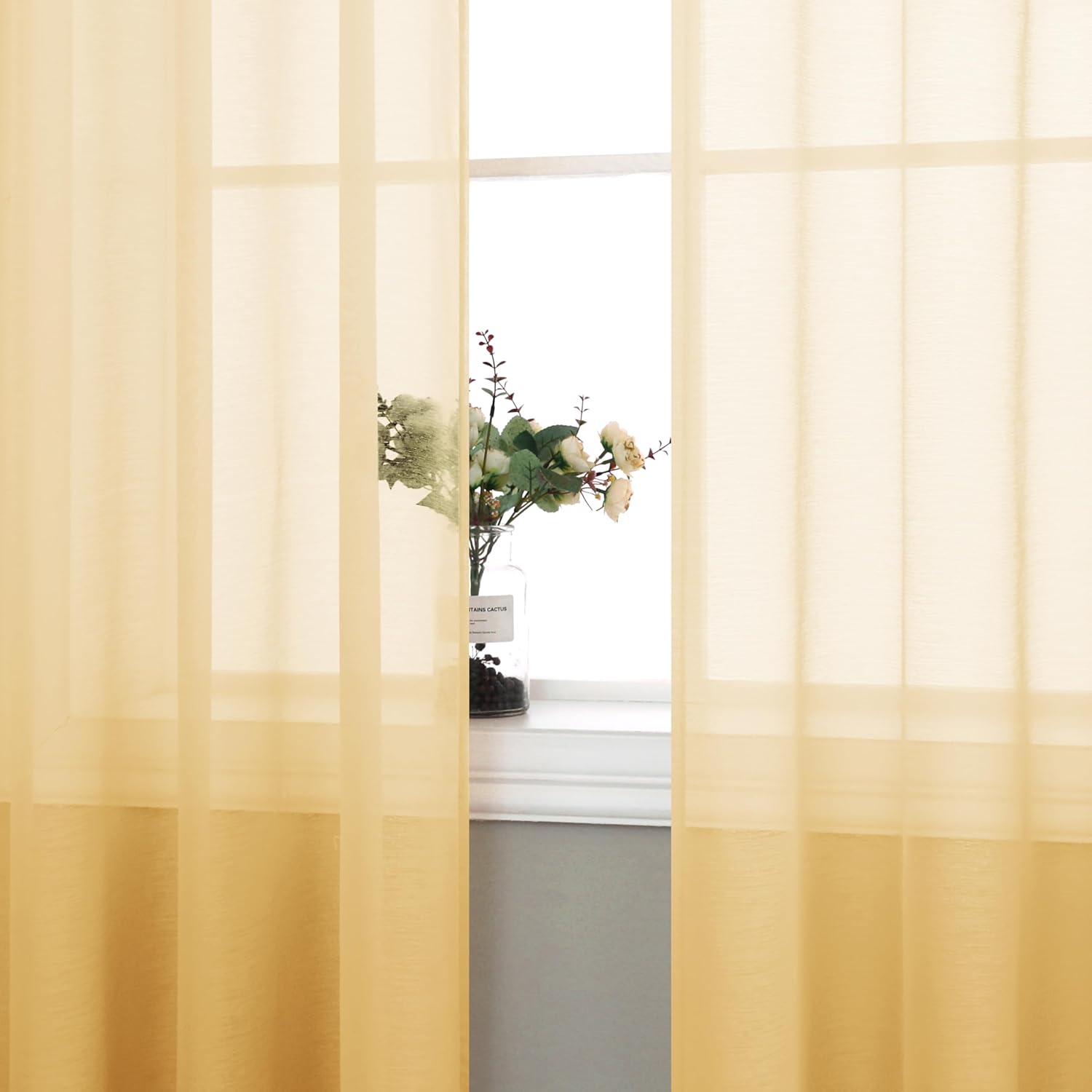 Mrs.Naturall Light Yellow Sheer Curtains 84 Inches Long, Pale Yellow Grommet Window Voile for Living Room Bedroom 2 Panels Set, Cortinas Amarillas para Sala